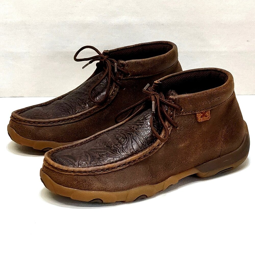 Twisted X Boots Chukka Driving Moc Sz 6M Floral Embossed Genuine Leather WDM0079